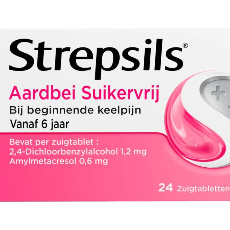 Strepsils Keeltabletten Aardbei Suikervrij 24 stuks